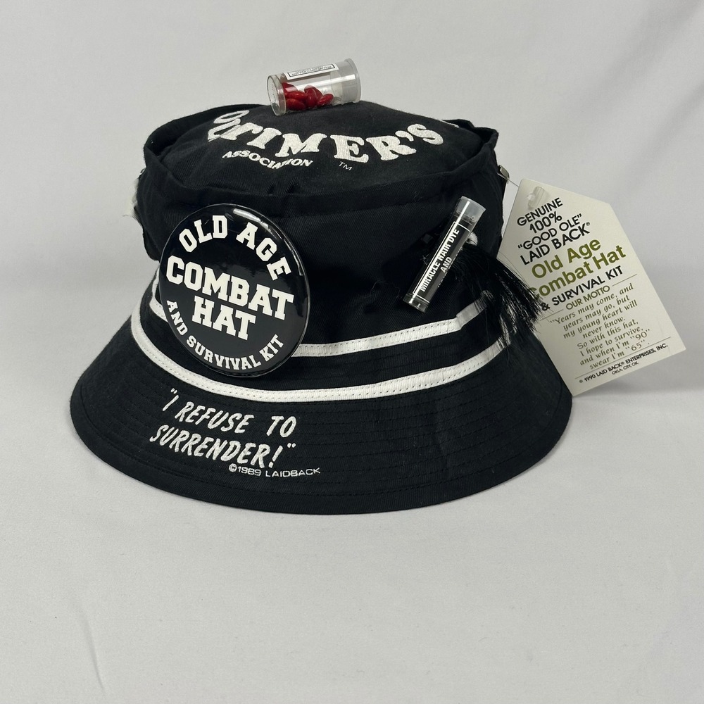 Vintage 90s Old Age Combat Hat Survival Kit Bucket Hat Mens XL Black Laid Back